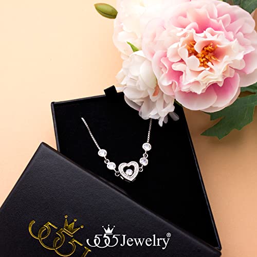 555Jewelry Adjustable Sterling Silver 925 Cubic Zirconia Heart Charm Box Chain Bracelets For Women, Dainty Bolo Bracelets For Women, Bolo Bracelets For Girls, Womens Heart Bracelets #TOP4