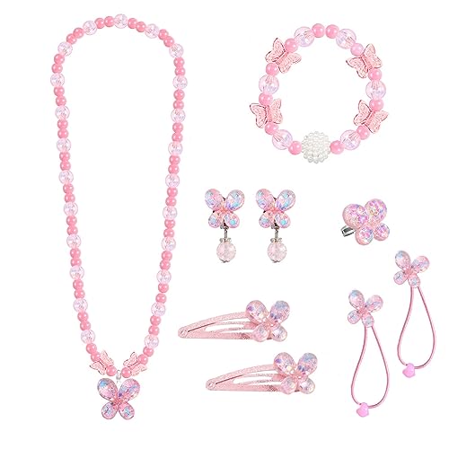 Hifot Mariposa Niñas Joyas Collar Pulsera Anillo Pendientes Set, Mariposa para Niñas Disfraz Princesa Joya Juguetes Regalo Fiesta Accesorios Vestido Dress up, Joyería Regalo