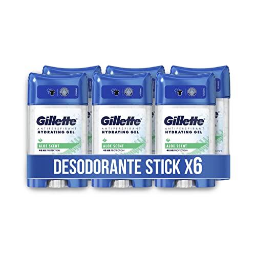 Gillette Hydra Gel Desodorante Antitranspirante Aloe Para Hombre, 70 ml x 6