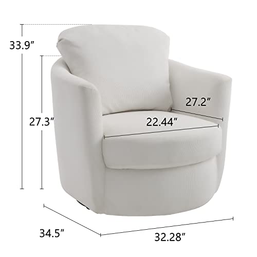 Art Leon Swivel Barrel Chair, Modern Round Swivel Accent Chair, Corduroy Upholstery Sofa Chair For Living Room Bedroom, Ivory #TOP1