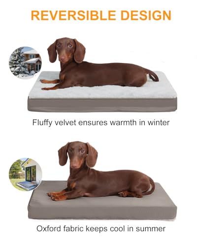 Image of KSIIA Orthopedic Dog Bed for Small Dogs with Waterproof Lining, Grey, 17x12 | Deluxe Soft Plush Dog Crate Bed, Washable Pet Mat with Removable Cover & Egg Crate Foam for Small Dogs Sleeping & Relaxing