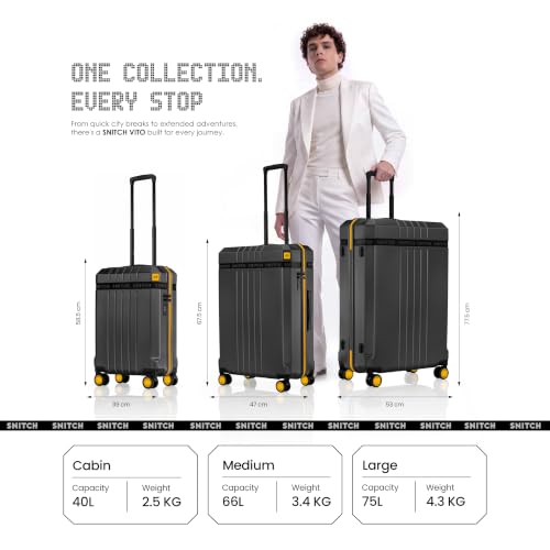 Image of SNITCH VITTO 3-Piece Set Black Polycarbonate Hard Travel Suitcase - Suitcase for Travel Set of 3 & Luggage with 8 Wheels, Premium Lock, Wet Pouch & Free Shoe Bag