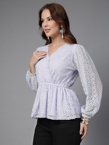 Image of Style Quotient Women Peach Lace Casual Top