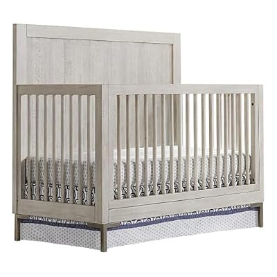 Pemberly Row Contemporary Wood Convertible Crib, 50" H x 55.35" W x 30" D, Solid Hardwood, Willow Gray Finish, Adjustable Mattress Height, Sturdy Design, Modern Nursery Furniture