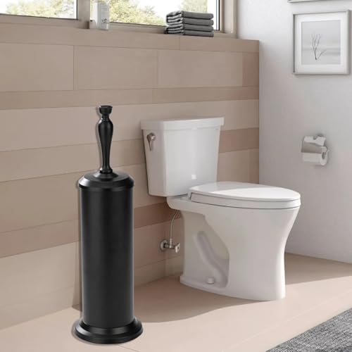 Image of J&V TEXTILES Toilet Brush, Toilet Bowl Brush with Extra Long Handle Durable Bristles Toilet Scrubber and Covered Holder for Toilet Brush Set for Bathroom Cleaning (Matte Black)