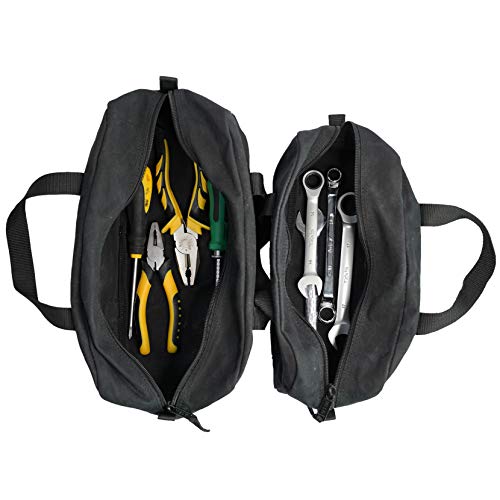 Melotough Waxed Canvas Utility Tool Tote Bag Combo Kit-Includes 2 Medium Tool Organizer Bags For Electrician, Plumbing, Gardening, Hvac & More (Black) #TOP2