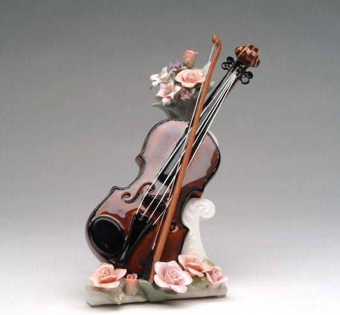 Cosmos Gifts Fine Porcelain Violin with Pink Roses Flowers Musical Box Figurine (Music Tune: My Heart Will Go On), 7-7/8" H