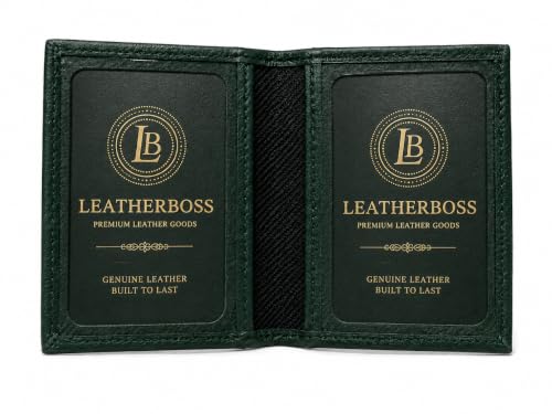 Image of LB LEATHERBOSS Slim Thin Leather Credit Card Triple ID Window Mini Wallet Bifold Driver License Safe (Green)