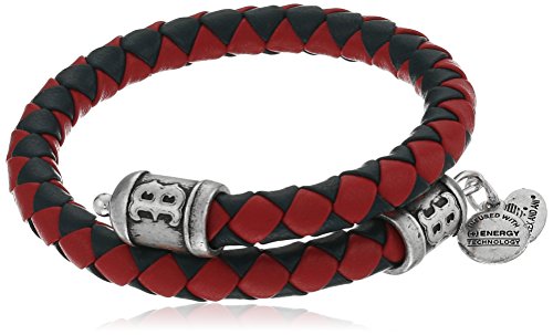 Alex and Ani Unisex Boston Red Sox Braided Leather Rafaelian Silver-Tone Wrap Bracelet
