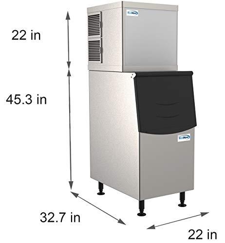 Image of KoolMore - CIM-350 Modular Ice Maker Machine, 350 lb. Full Cube Production, Free-Standing with Air Cooled Evaporator, Stainless-Steel