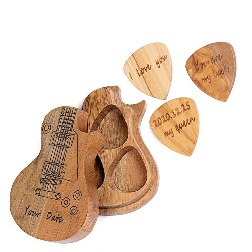 Personalized Guitar Picks Custom Engraved Any Text Name Wooden Guitar Picks Set 1 Guitar Picks Box 3 Piece Wood Picks for Jazz Guitar Ukulele Beth