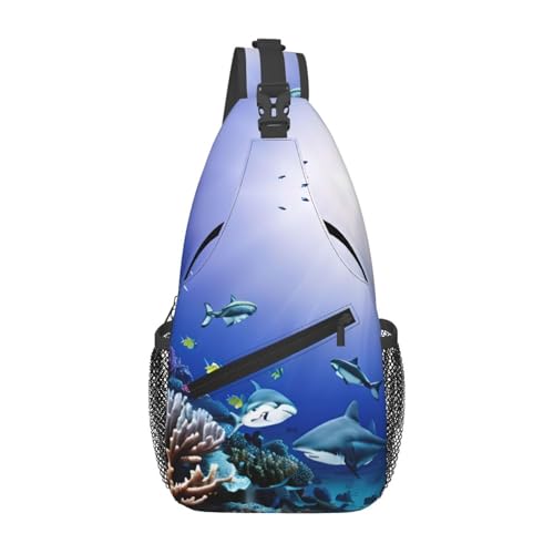 Mochila tipo bandolera con estampado de tiburón y mar