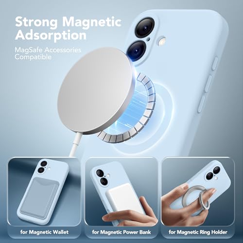 Image of Magnetic for iPhone 17 Case, Compatible with MagSafe, [Full Camera Protection][Screen Protector] Silicone Shockproof Protective Phone Case for iPhone 17 6.3 inch, Light Blue
