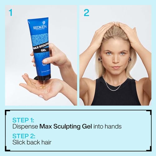 Image of Redken Max Sculpting Gel, 250 ml | High-shine sculpting gel with a vegan formula. Delivers flake-free, all-day strong hold and maximum style control.