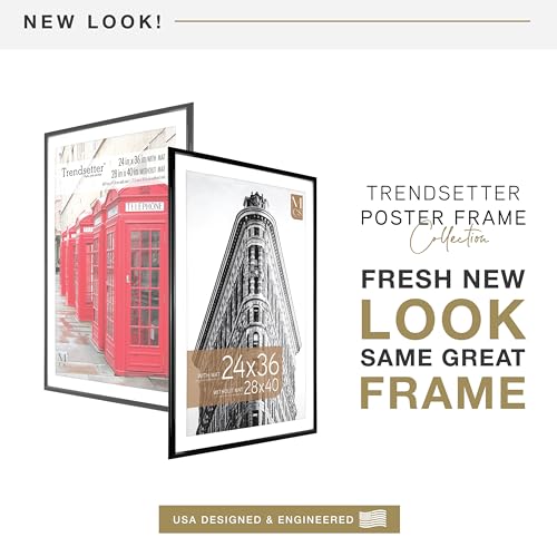 Image of MCS Trendsetter Poster Frame With Mat Option, 28x40 Matted to 24x36, Black | Trendsetter Poster Frame For Photos, 28x40 Inch, Displays 24x36 Inch Matted Or 28x40 Unmatted, Black, 1-Pack