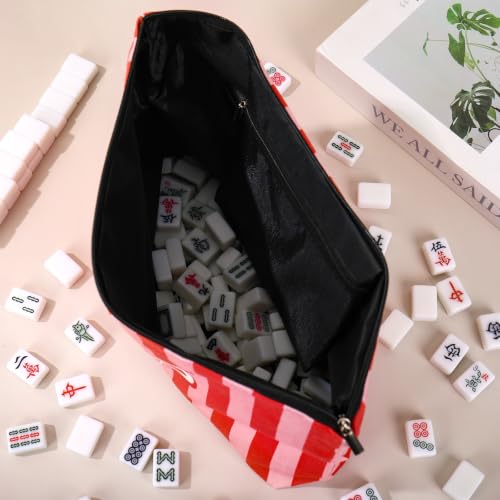 Bolsa vacía para fichas Mahjong con cremallera roja y rosa miniatura 5