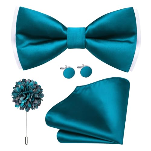 Image of Dubulle Mens Paisley Striped Bowtie Set Pre-tied Bowtie for Men and Pocket Square Set Wedding Business