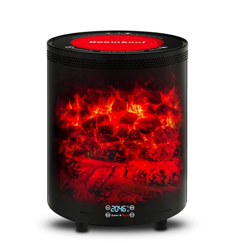 Boomkool Space Heater Indoor, Portable electric fireplace heaters with 3D Flame Effect, Heating and cooking outdoor use, Remote Control, 1300W Safe and Quiet Far infrared Heate for Office Bedroom Home