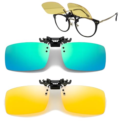 Image of Clip on Polarized Night Vision Driving Glasses Flip up Sunglasses UV-400 to Wear Over Glasses for Night Driving