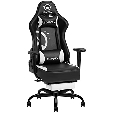 JOYFLY Big and Tall Gaming Chair with Footrest, 400lbs Capacity, Ergonomic PU Leather, Adjustable Armrest with Headrest and Lumbar Support Black White Cover