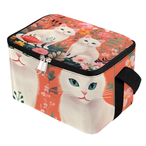 Lunch Bags for Women Men 9 Cans,Cats with Flowers Hot & Cold Food Delivery Bag Insulated Grocery Bag Insulated Lunch Box Funny Cats Cooler Bag for Office Work Picnic Beach
