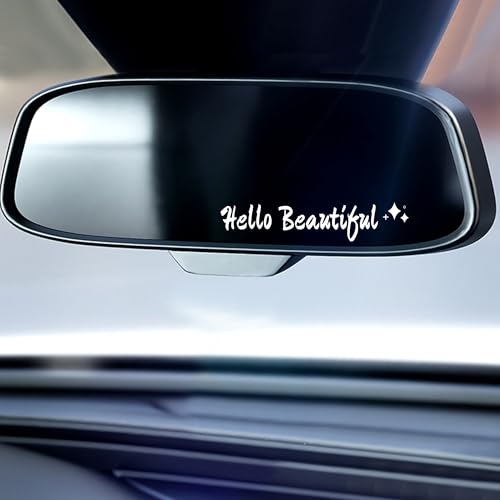 Image of 3pcs Hello Beautiful Mirror Decal Durable Rear View Mirror Sticker | Waterproof Vinyl Car Stickers, Car Decals For Women Funny Window Bumper Stickers Cars Decor