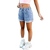 XINYUNZU Jeans Shorts Mädchen Sommer Jeanshose Kurz Leichte Sommerhose mit Gummizug Mode Kurze Hose mit Taschen Freizeitshorts Outdoor Casual Kurze Hosen für Kinder und Teenager Blau 9 10 Jahre