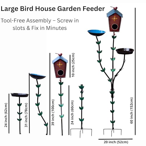 Image of 5ft Tall Large Iron Bird Feeder Stand with Bird Nest & Water Bowl, Decorative Outdoor Garden Lawn Bird House Feeding Station for Sparrows