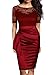 Mmondschein Women's Vintage Ruffles Short Sleeve Business Pencil Cocktail Dress DarkRed M