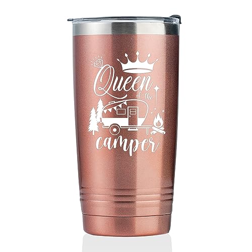 Onebttl RV Camper Gifts Tumbler Coffee Mug, Gifts for Campers, RV Enthusiasts, RV Owners, Outdoors, Picnic, Camping, Stainless Steel Insulated 590ml/20oz - Queen of the Camper