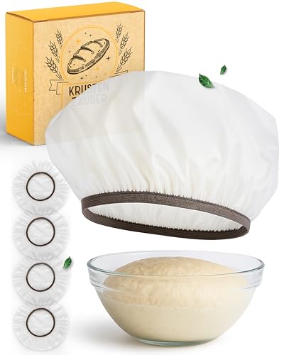 KRUSTENZAUBER 4x Abdeckhaube für Gärkörbe - Wiederverwendbar Gärfolie als Brot backen Zubehör Gärhauben schaffen ideale Bedingungen für die Teiggärung perfekt für Sauerteig und andere Brotteige