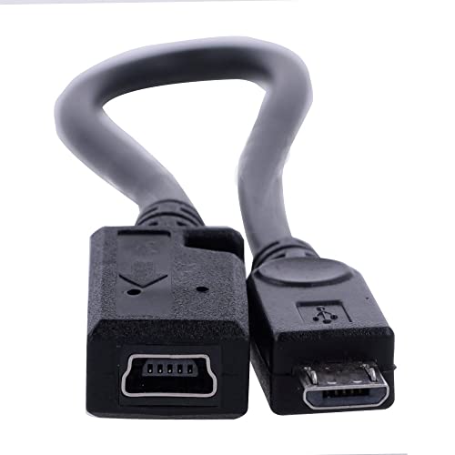 REY Cable Conversor Mini USB Hembra a MicroUSB Macho, Adaptador 20 cm, Carga, Datos, Negro