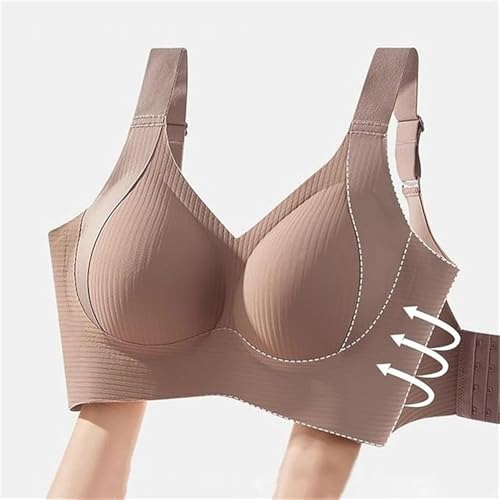 Sentdream Women's Ribbed Push up Adjustable Wireless Bra, Women Solid Four Breasted Adjustable Wireless Bra4