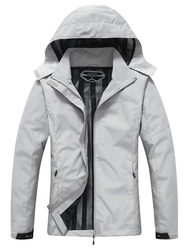 DECKTIN Women's Waterproof Rain Jacket Hooded Lightweight Rainoats Outdoor Hiking Jacket Travel Windbreaker, Light Gray, X-Large