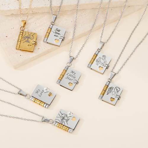 RANKEEF My Little Star Book Necklace - My Incredible Daughter Book Necklace Daughter Gifts from Dad Mom Mother Adjustable Silver 18k Gold Jewelry Openable with 6 Pages Gifts of Love4