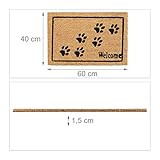 Relaxdays Fußmatte Welcome mit Pfoten, Kokos, 60 x 40 cm, Fußabtreter innen & außen, rutschfeste Türmatte, Natur/schwarz