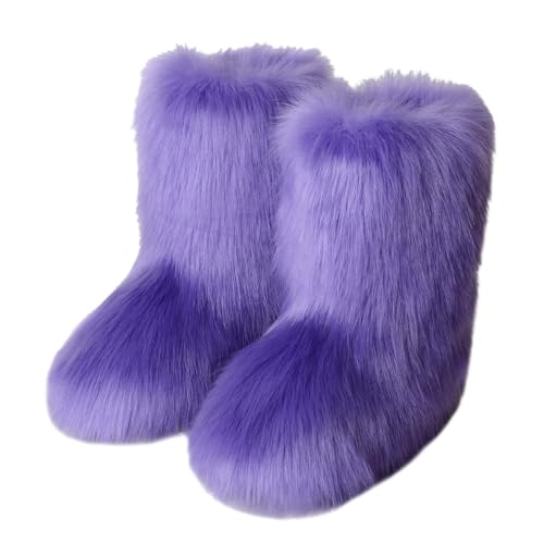 VALPEAKER Bottes de neige pour femmes 2023 Bottes d'hiver en fourrure synthétique à talon plat, Taro, 39 EU VALPEAKER Bottes de neige pour femmes 2023 Bottes d'hiver en fourrure synthétique à talon plat, Taro, 39 EU