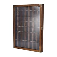 Tcatec Lockable Shot Glass Display Case Rustic Wood Shot Glasses Holder Wall Mounted Bar Cabinet 49 Compartments Shot Glass Shelf Collection Display Stand,Hinged Acrylic Door (Brown, 1 Pcs)