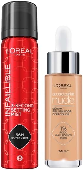 Lote de L'Oréal Paris Spray Fijador de Maquillaje 75 ml + L'Oréal Paris Accord Parfait Sérum Tono 2-3 Light