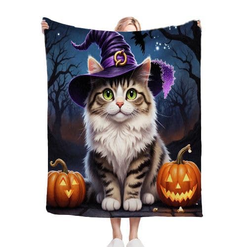 Plaid Polaire 220x240 Chat Citrouille pour Lit King Size C251