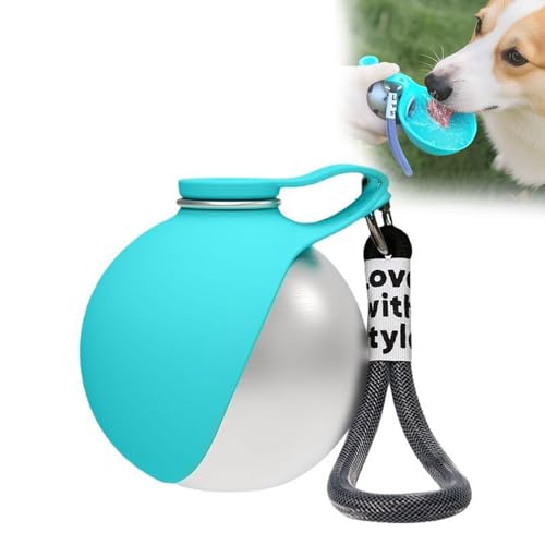Stainless Steel Dog Water Bottle for Walking 285ml 2-in-1 Portable Dog Water Bottle with Foldable Silicone Bowl Drinking Bottles for Dogs on Walks Bottles & Silicone Bowl for Walking Hiking Dog (Blue)