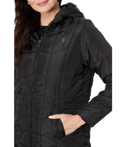 U.S. POLO ASSN. Zigzag Wave Cozy Faux Fur Lining Hooded Quilted Puffer3