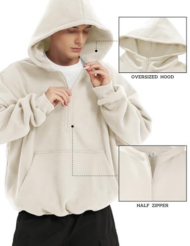 FAIABLE Mens Hoodies Half Zip Up Oversized Sweatshirts Fleece Cotton Quarter Zip Hoodie Pullover Fall Winter Outfit3