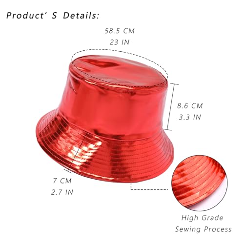 Image of Unisex Black Bucket Hat Waterproof Rain Hat Reversible Shiny Rave Bucket Hat for Concert Festival