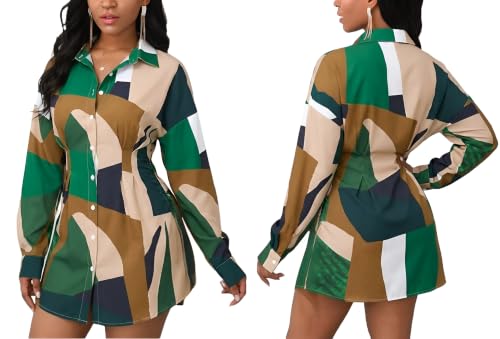 Image of Glozeplus Long Sleeve Button Down Collar Mini Shirt Dress for Women