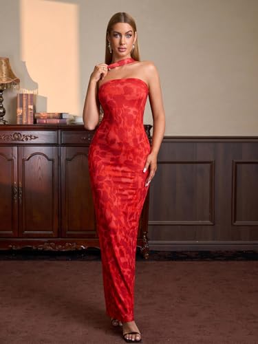 Image of HTZMO Women Elegant Summer Bodycon Maxi Dress Halter Neck Formal Wedding Guest Cocktail Party Long Dresses