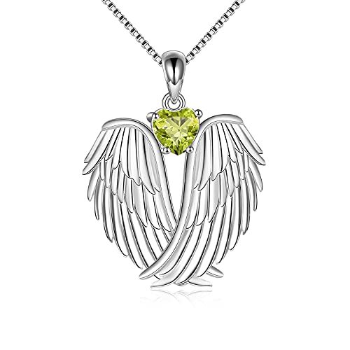 Image of YFN Angel Wings Necklace 925 Sterling Silver Guardian Angel Wings Pendant Necklace Birthstone Necklace for Women Girls Christmas Jewelry Gifts