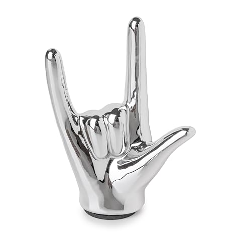 Lynagert Estatua de mano con texto en inglés "I Love You", decoración dorada, letrero de mano de rock and roll, estatuas y esculturas de gestos dorados, escultura de mano de gesto de cerámica,