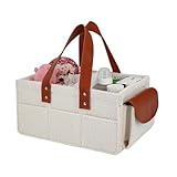 YelloIris Baby Diaper Caddy Organizer – Soft Beige Sherpa, Large Portable Storage Bin with 5 Adjustable Compartments & 8 Pockets – Perfect for Nursery, Car & Baby Essentials