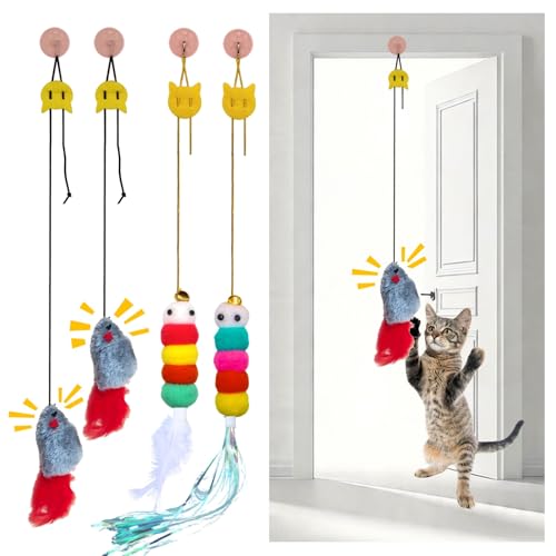 EASERIA Lot de 4 jouets interactifs pour chat, souris avec queue en plumes